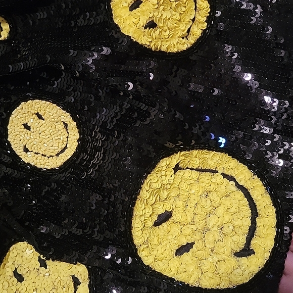 NWt 4 8 black yellow Alice + Olivia smiley mini sequin skirt happy barbiecore - Picture 6 of 10
